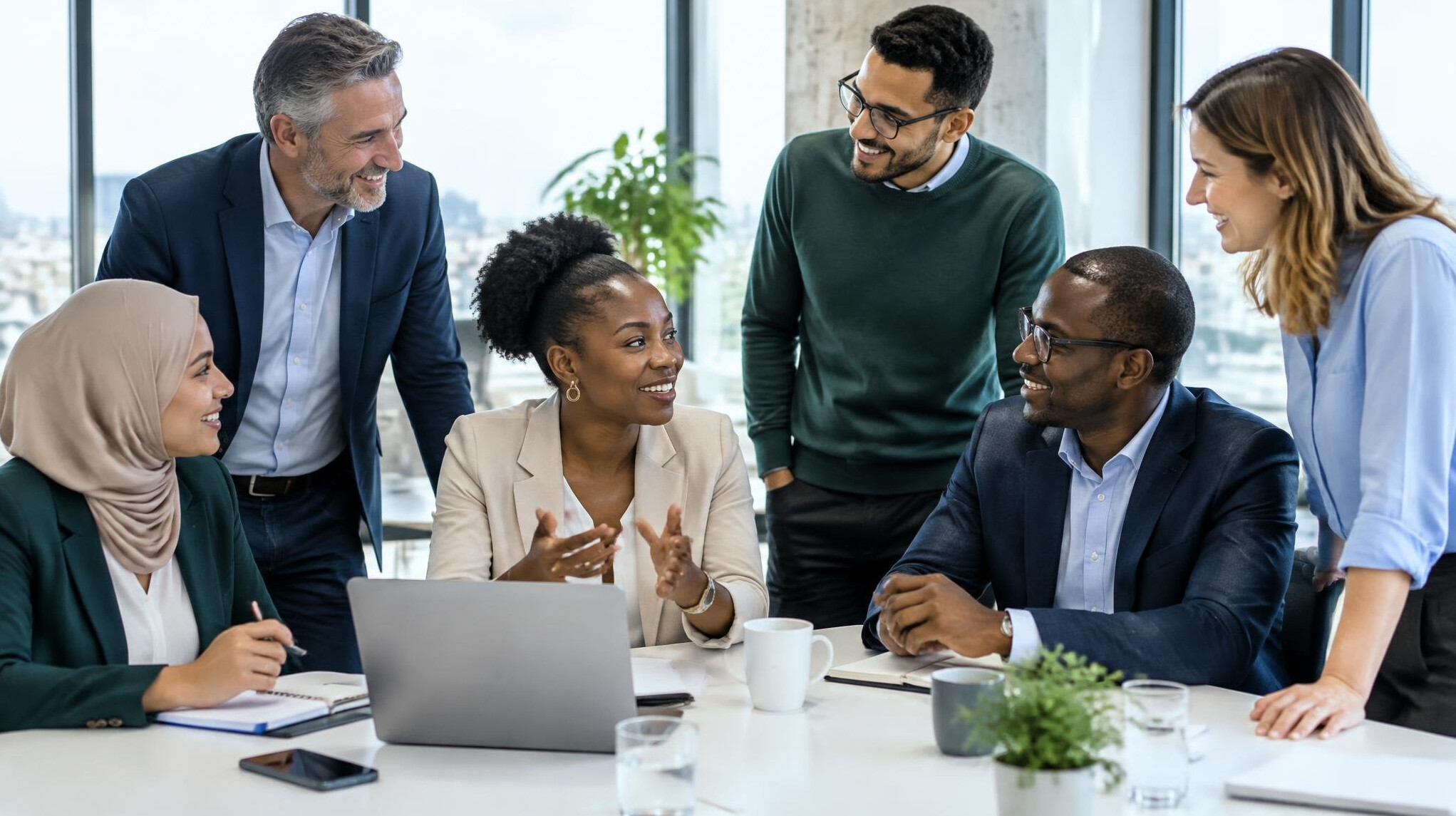 Group of diverse colleagues collaborating around a table